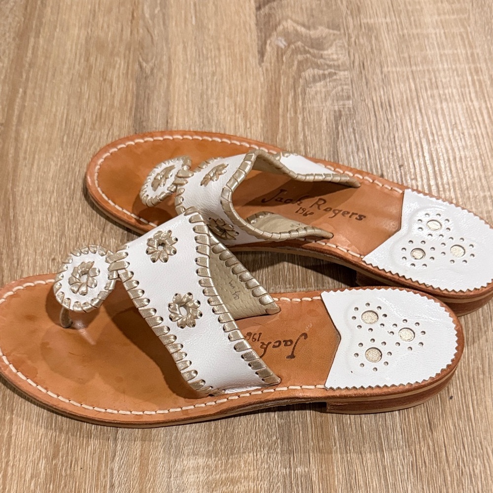 Jack Rogers White and Gold Sandals